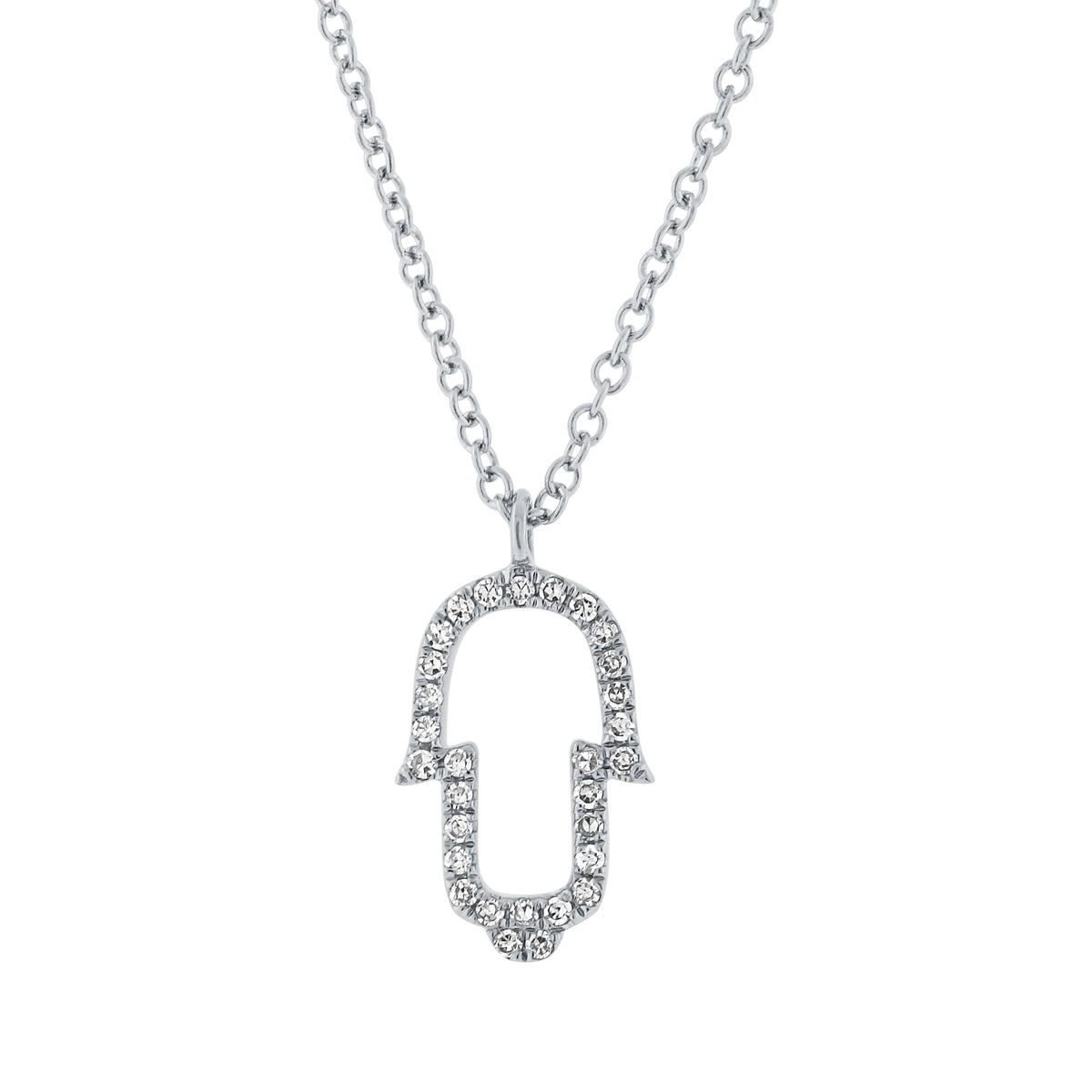 .080 Ctw Diamond & White Gold Hand Pendant Necklace
