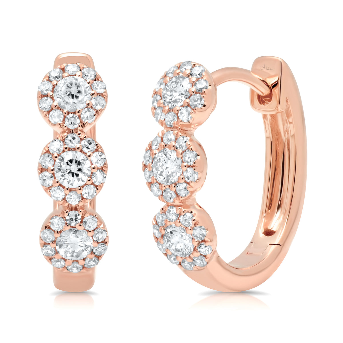 .37 Ctw Diamond & 14 Kt Rose Gold Hoop Earrings
