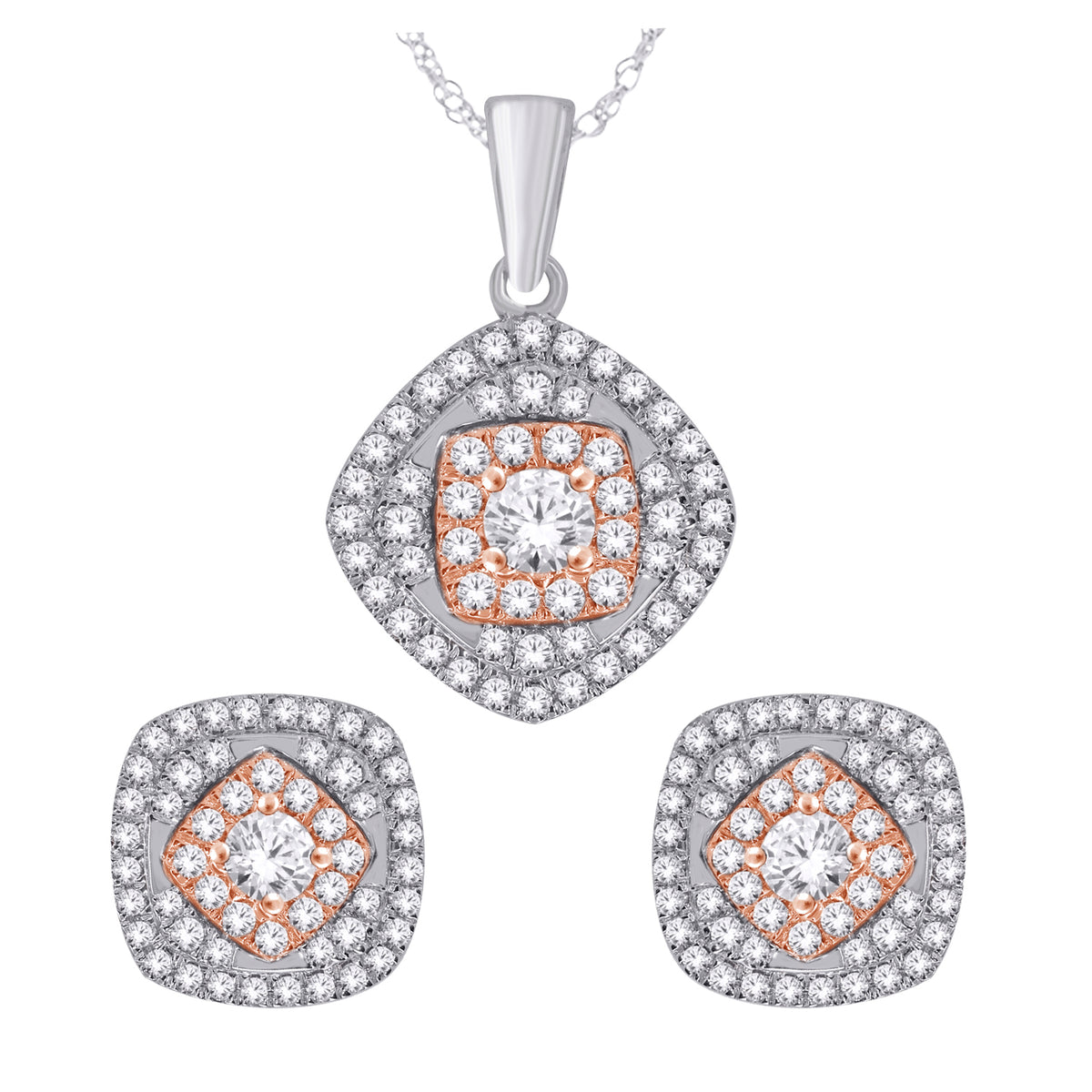 Diamond Earring & Pendant Set W/R Gold
