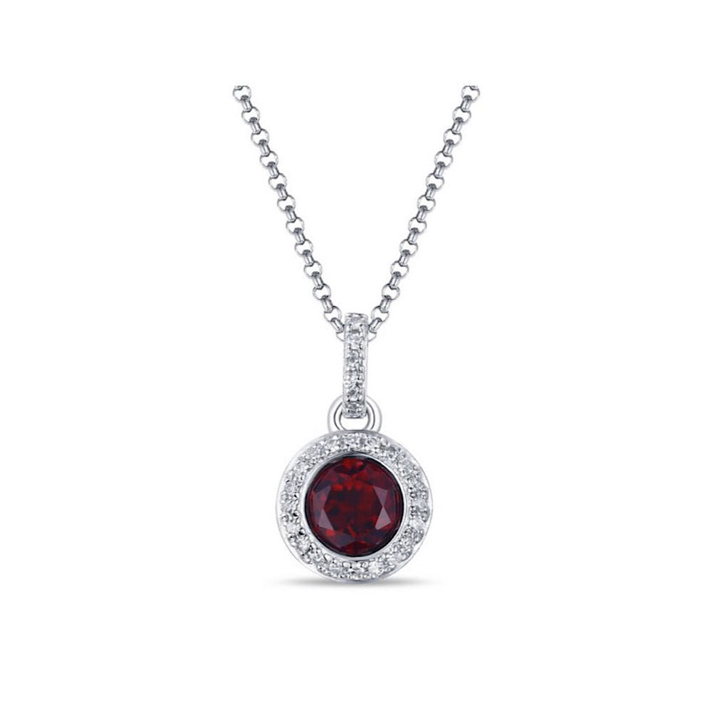 14Kt White Gold Garnet Necklace