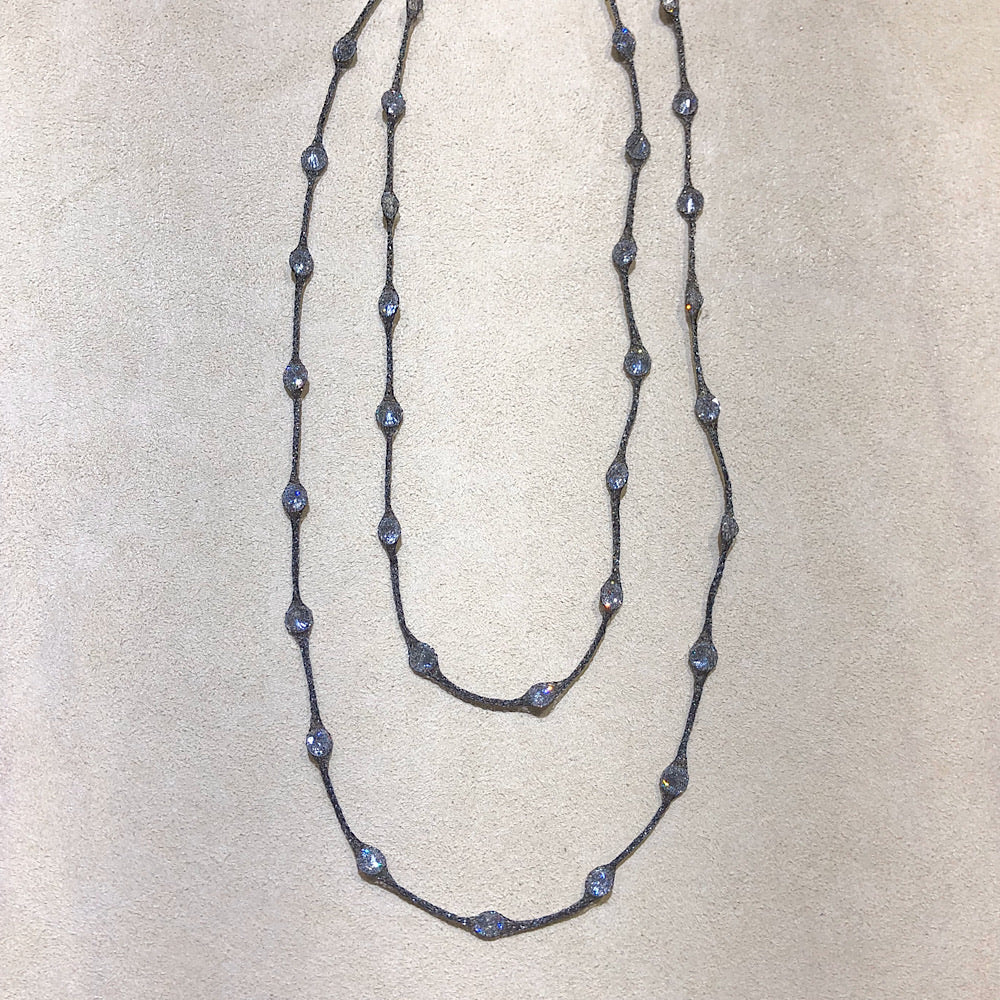 Micheletto Black Mesh and Swarovski Crystals Silver Necklace