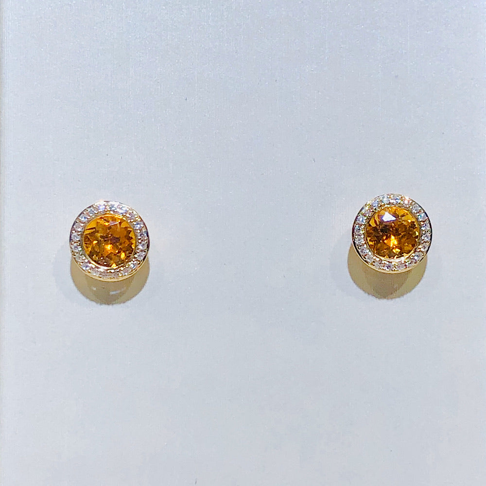 14Kt Yellow Gold Citrine and Diamond Stud Earrings