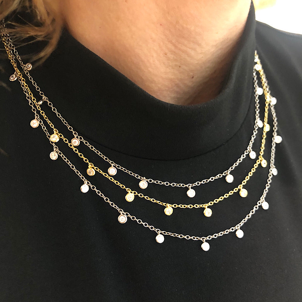 Yellow or White Gold Vermeil Diamond Dangle Necklace