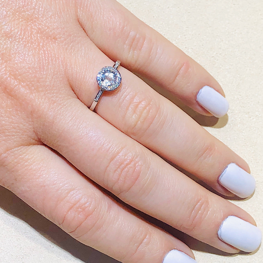 14Kt White Gold Diamond and White Topaz Ring