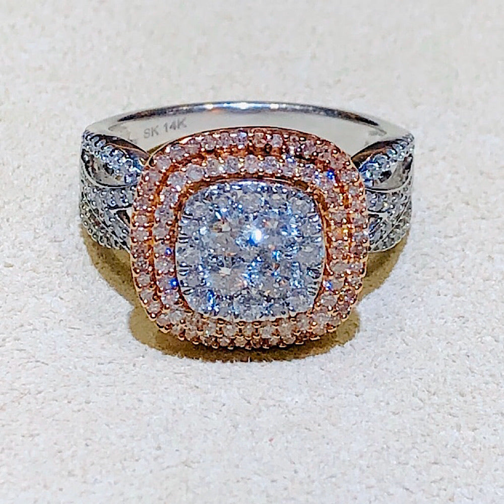 14KT Rose/White Gold & Diamond Ring 1.00 Ctw