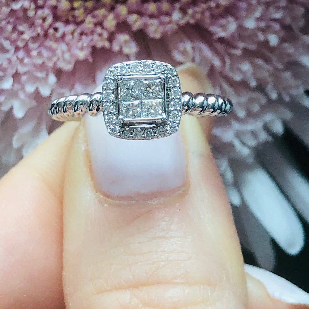 14Kt White Gold Twisted Band Diamond Engagement Ring