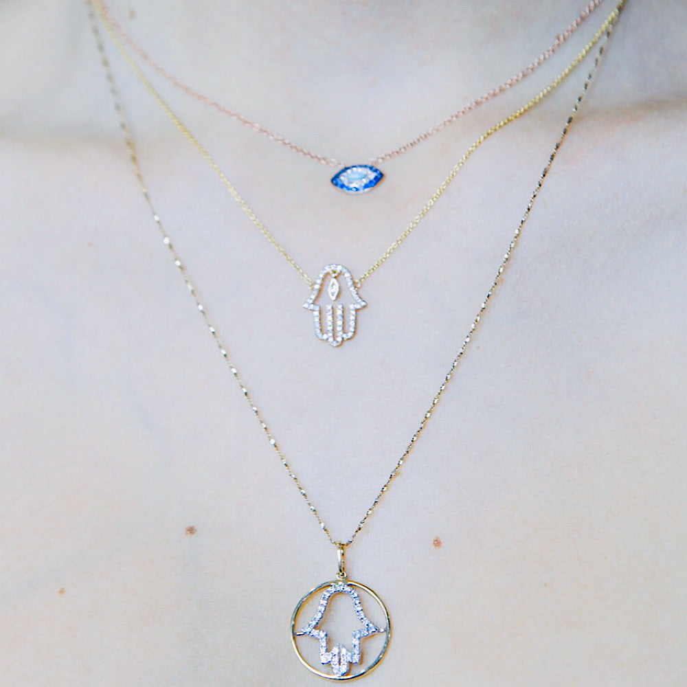 14Kt Two Tone Hand of God Diamond Pendant