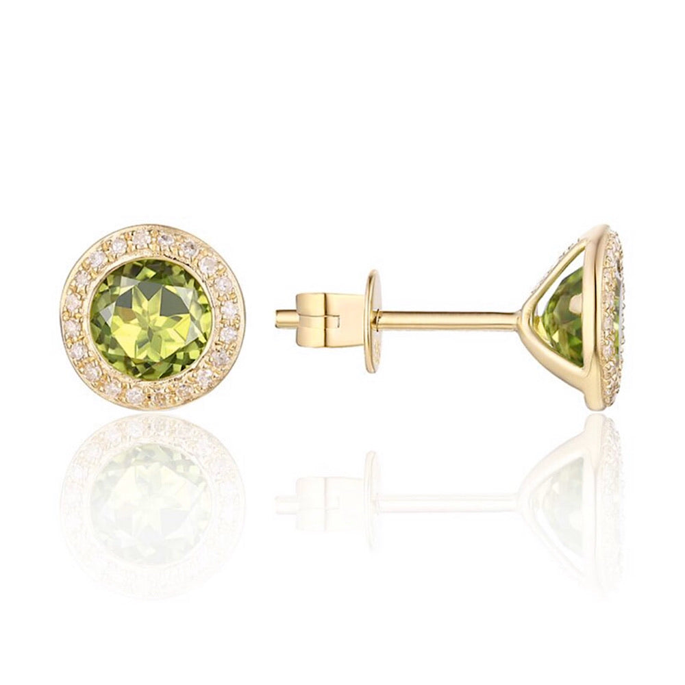 14Kt Yellow Gold Diamond and Peridot Stud Earrings