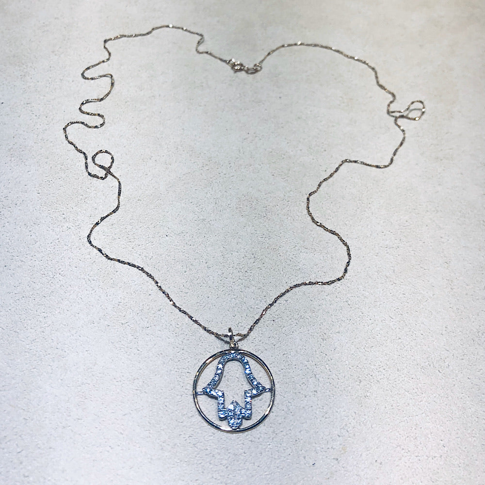 14Kt Two Tone Hand of God Diamond Pendant