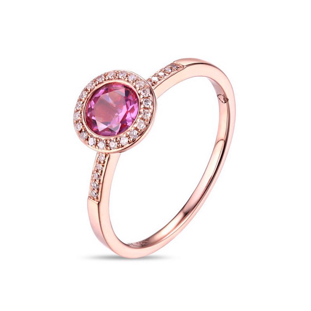 14Kt Rose Gold Pink Corundum and Diamond Ring