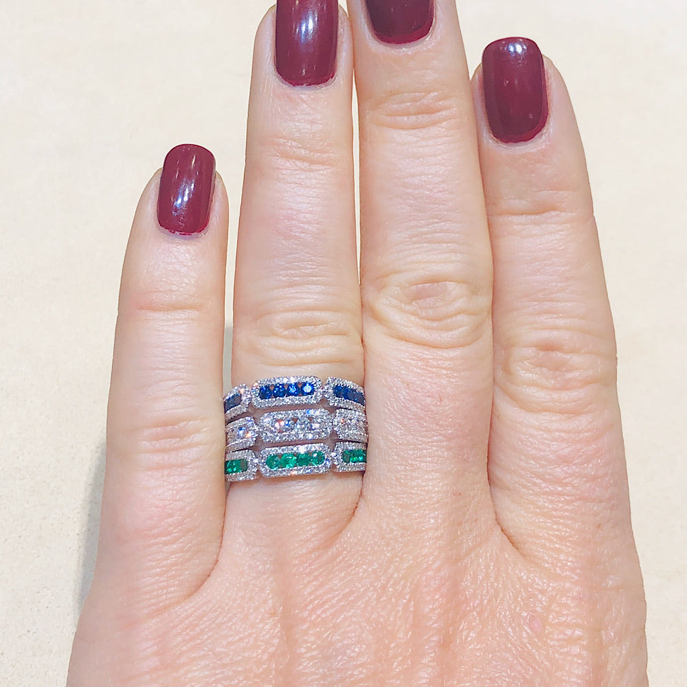 14Kt White Gold Sapphire and Diamond Stackable Ring