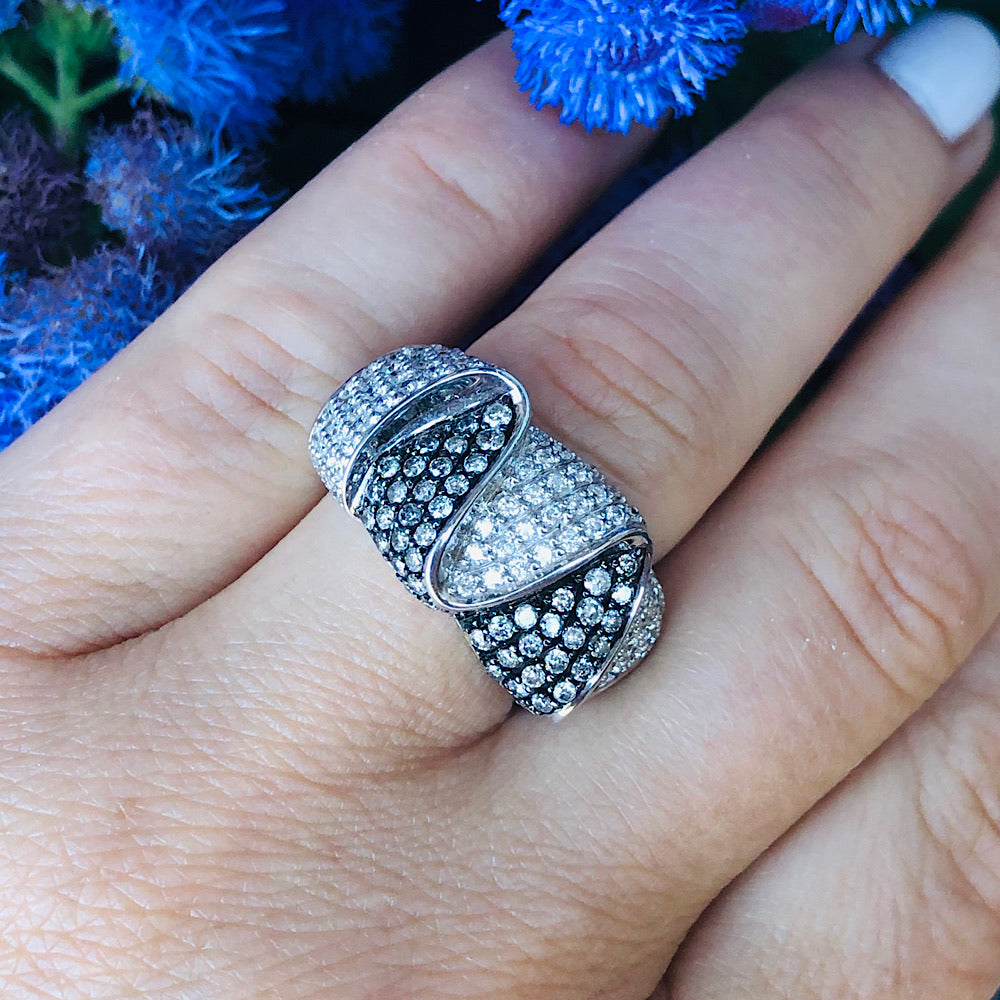 Sterling Silver With Natural White and Champagne Diamonds Ring