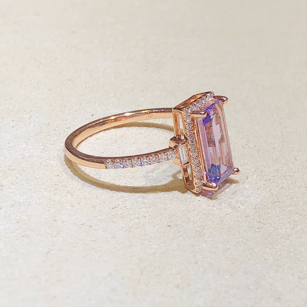 14Kt Rose Gold Diamond and Amethyst Ring