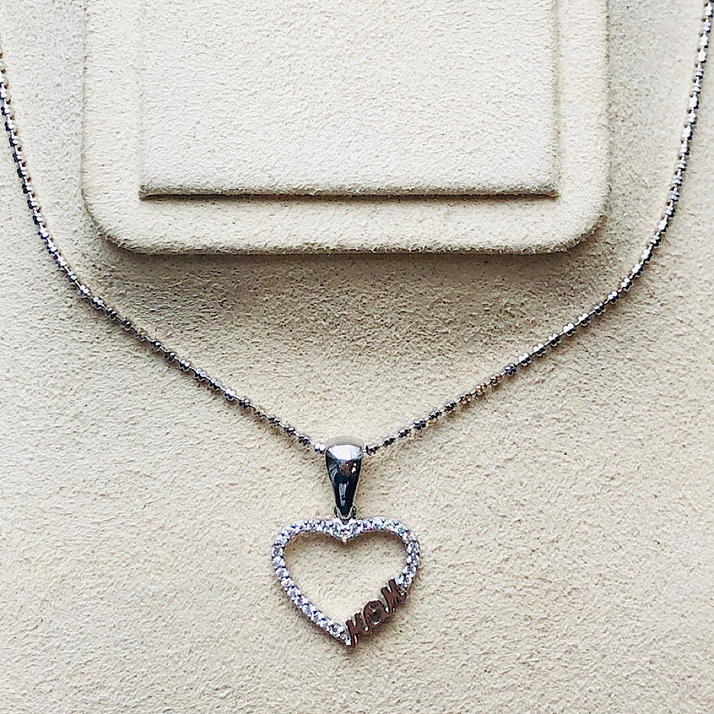 Sterling Silver Mom Heart Pendant With Swarovski Crystals