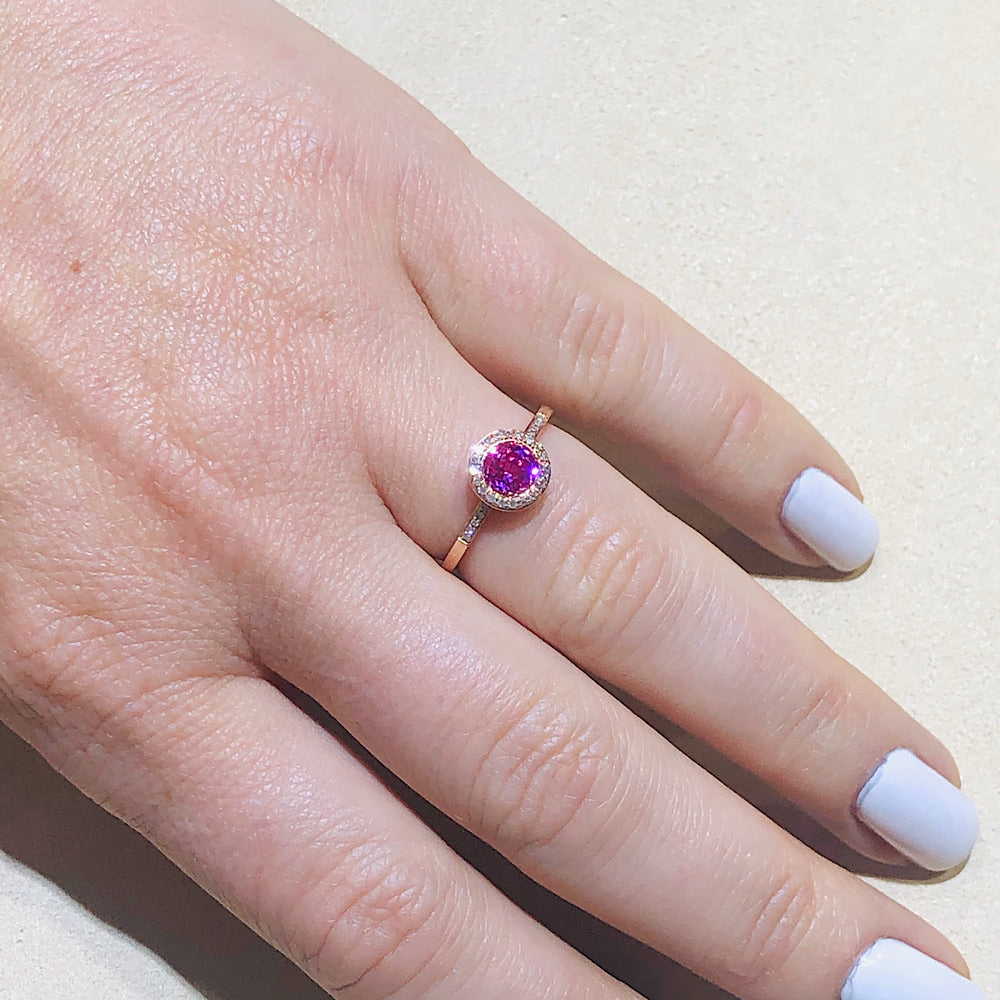14Kt Rose Gold Pink Corundum and Diamond Ring
