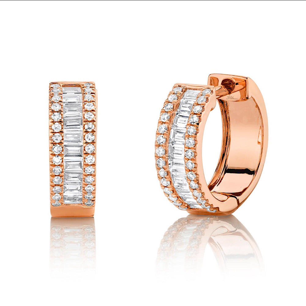 14Kt ROSE GOLD DIAMOND HUGGIE EARRINGS