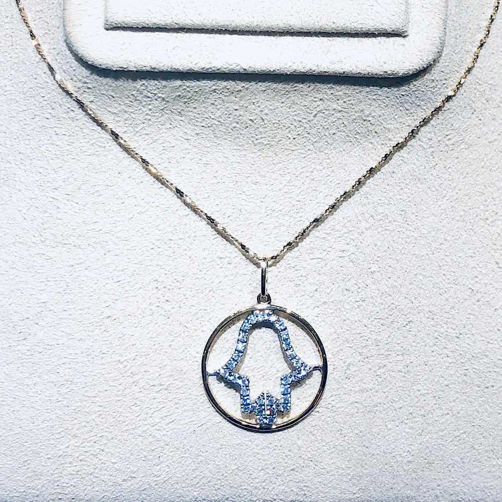 14Kt Two Tone Hand of God Diamond Pendant