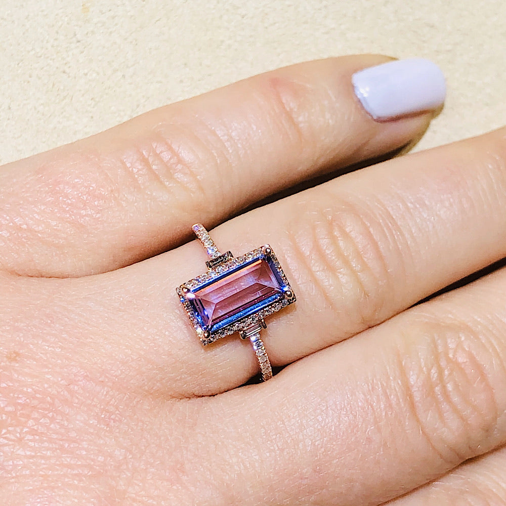 14Kt Rose Gold Diamond and Amethyst Ring