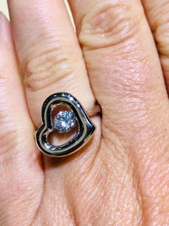 "Dancing Dangling Diamond" Heart Ring