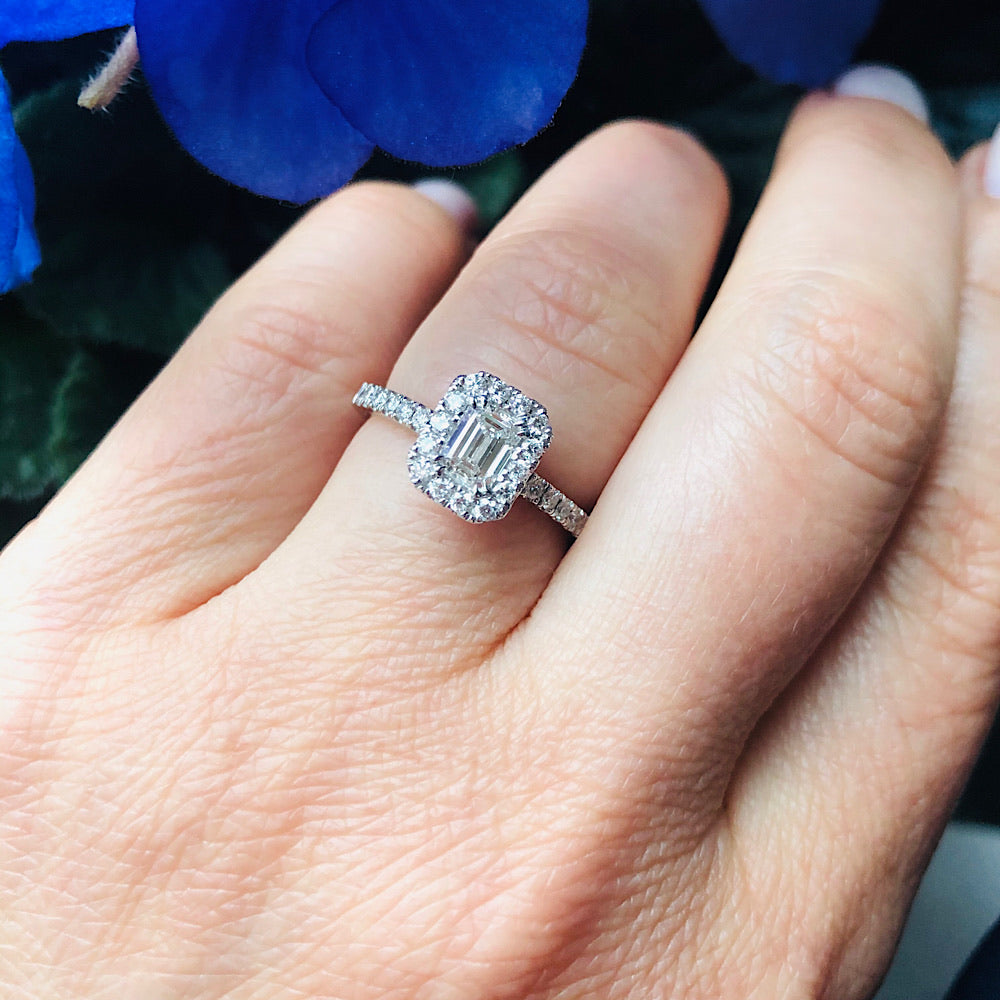 Emerald Cut Diamond Engagement Ring 14Kt White Gold