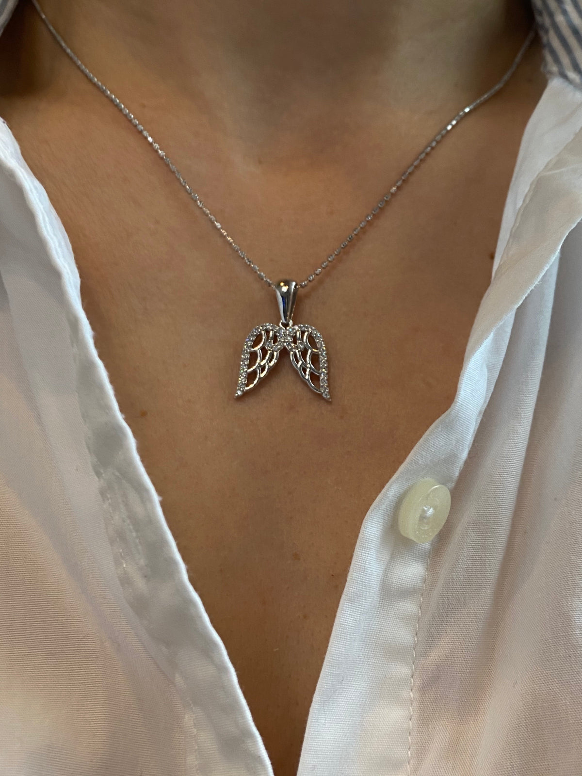 Sterling Silver Angel Wings Pendant with Swarovski Crystals