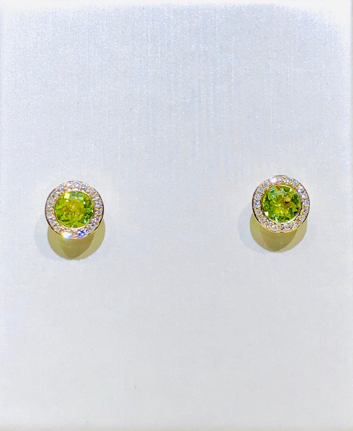 14Kt Yellow Gold Diamond and Peridot Stud Earrings