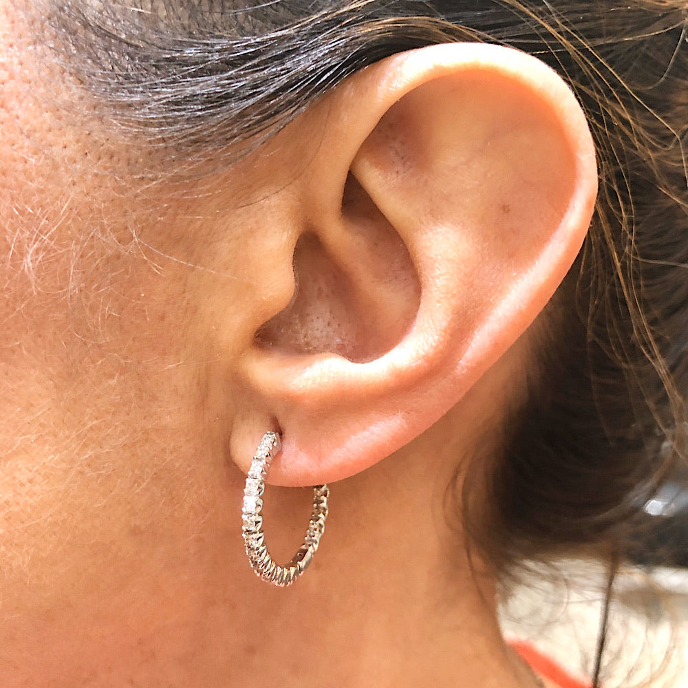 1.00 Ctw Inside and Out Diamond Hoop Earrings