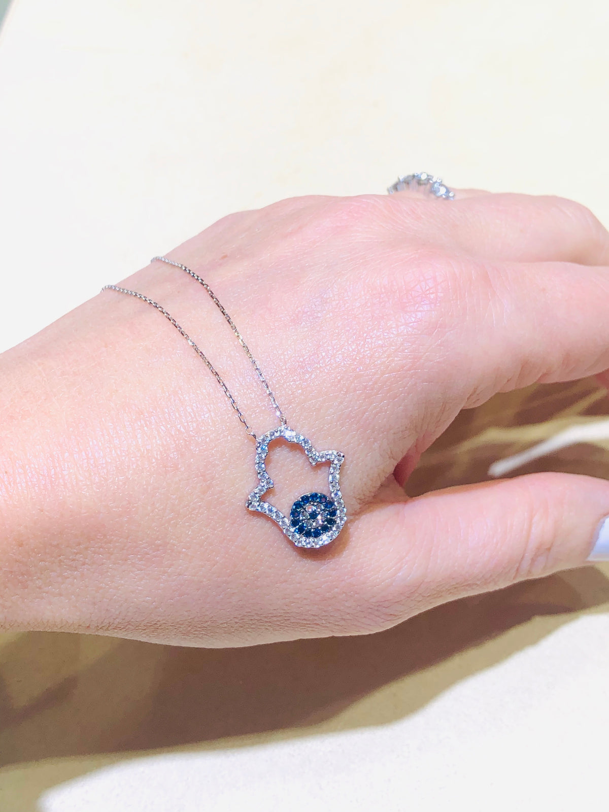 Hamsa Evil Eye Necklace with Swarovski Crystals