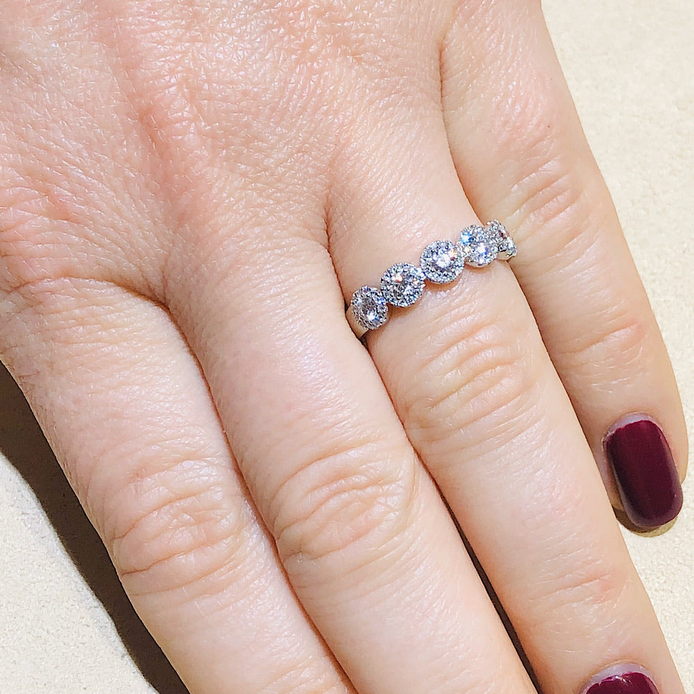 0.57 CTW Diamond Five Flower Cluster Frame Wedding Band