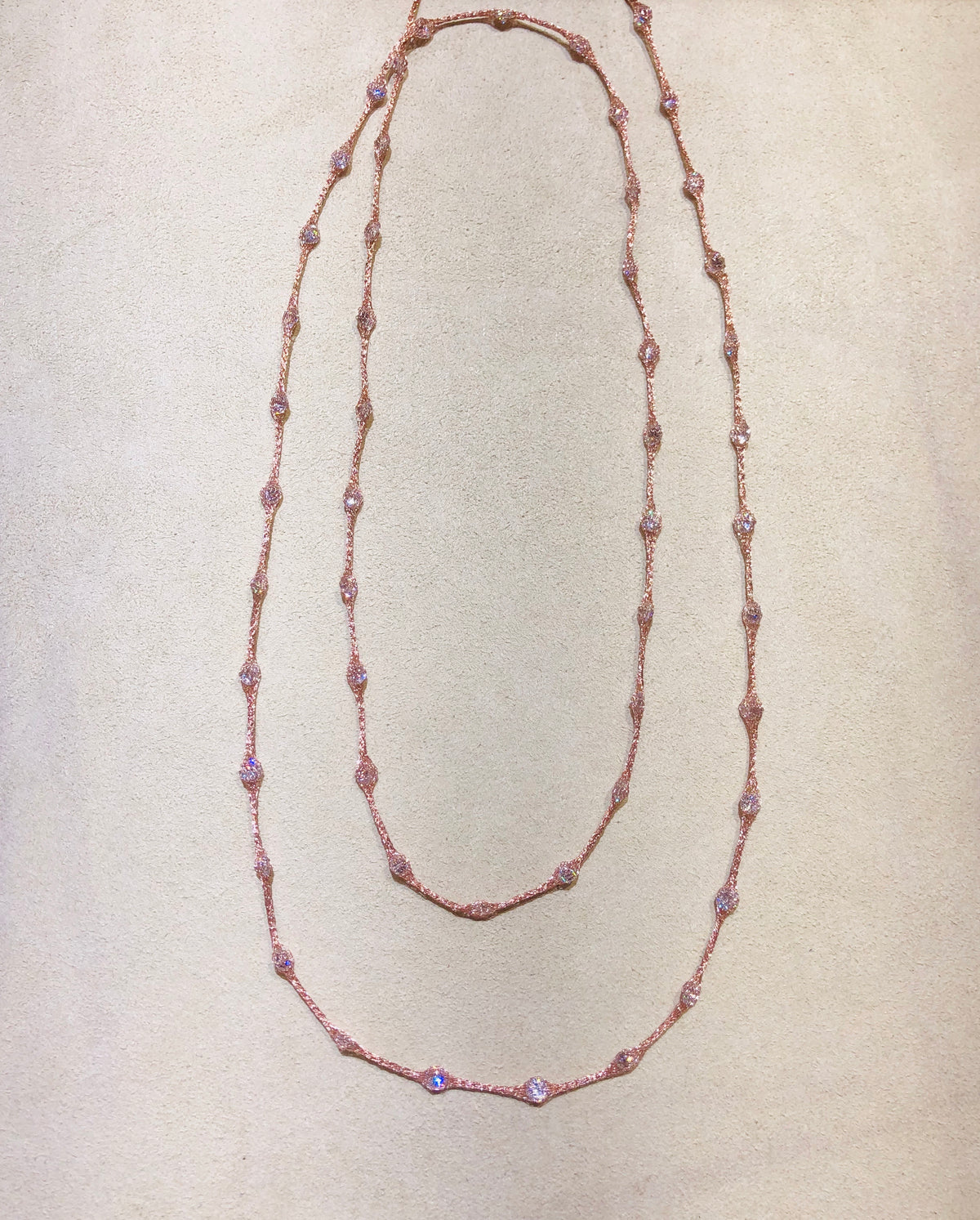 Micheletto Rose Gold Mesh and Swarovski Crystals Silver Necklace