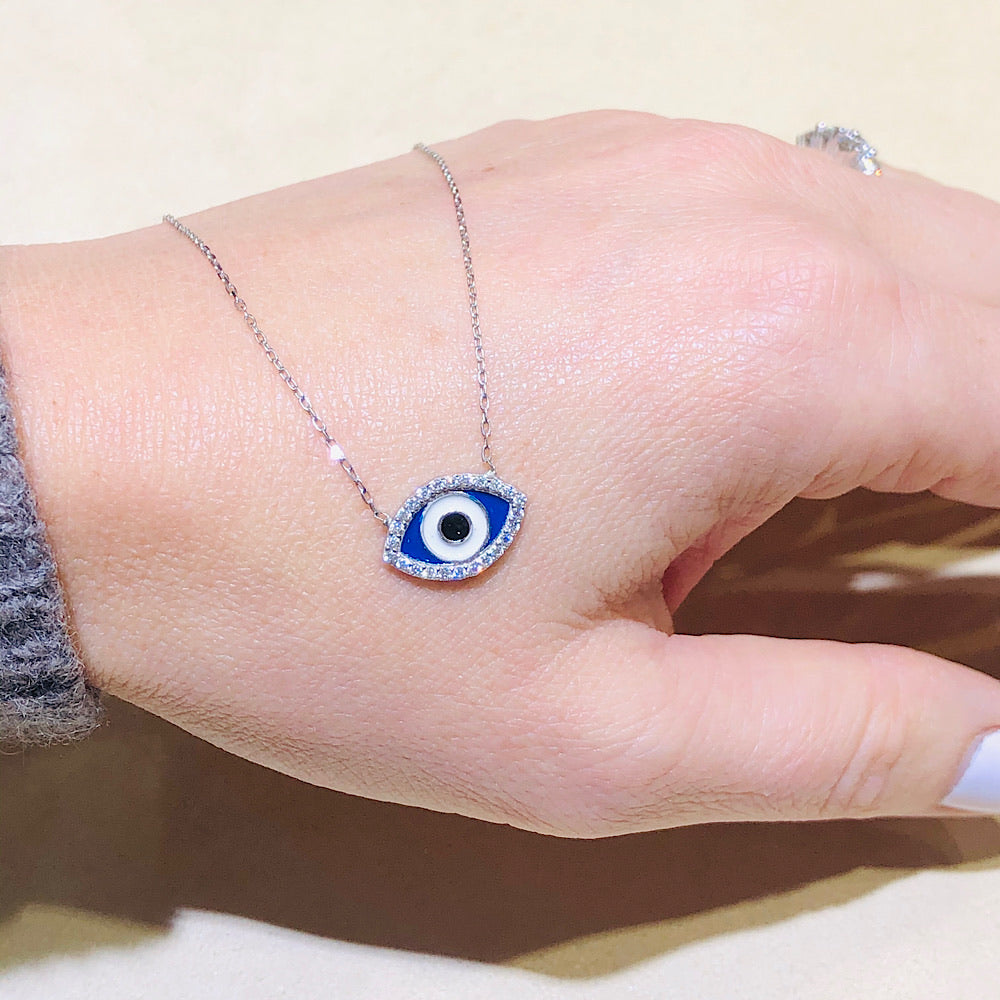 Evil Eye White Gold Plated(Rhodium) Necklace