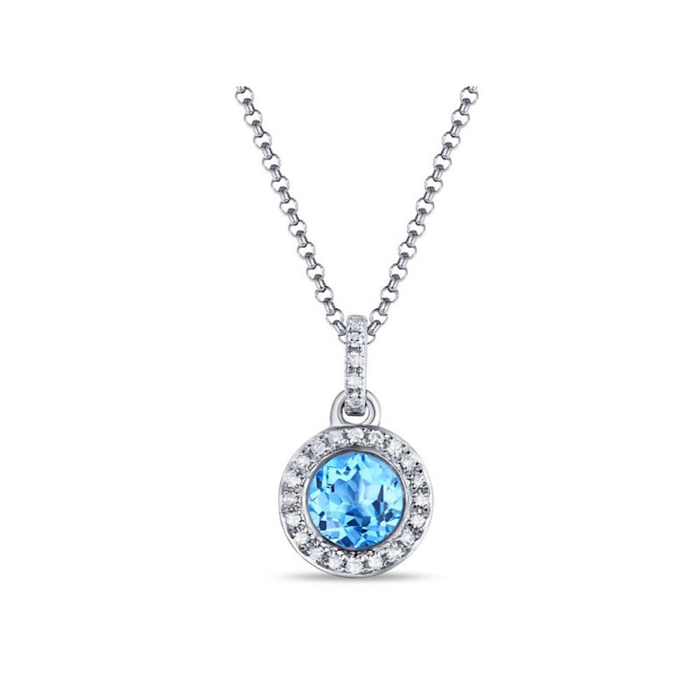 14Kt White Gold Blue Topaz Pendant