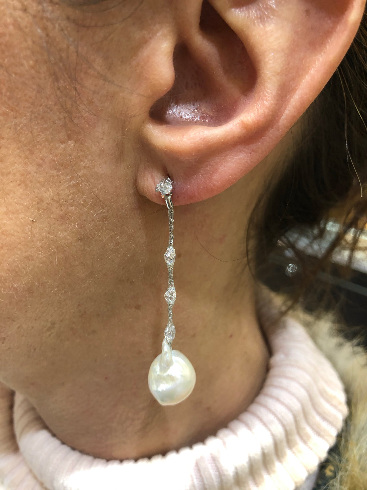Micheletto Silver Mesh and Pearls Silver Earrings