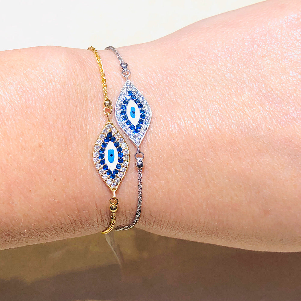 14Kt Yellow/White Gold Evil Eye Bolo Bracelet