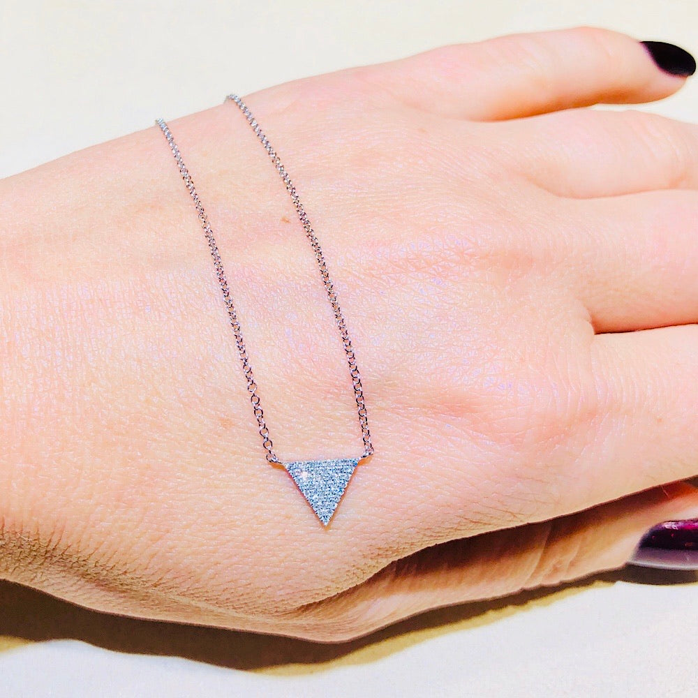 Modern White Gold and Diamonds Triangle Necklace