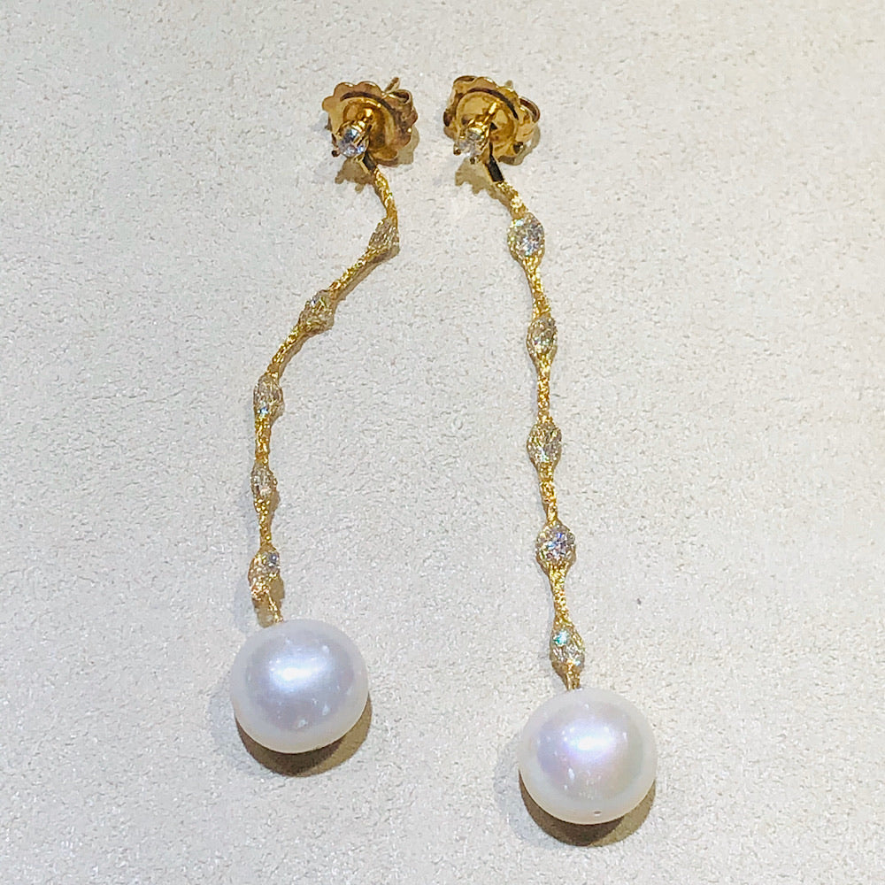 Micheletto Silver Yellow Gold Mesh and Pearls Earrings