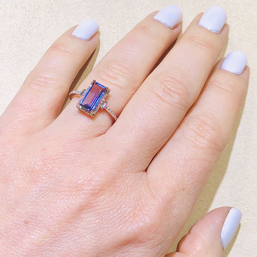 14Kt Rose Gold Diamond and Amethyst Ring