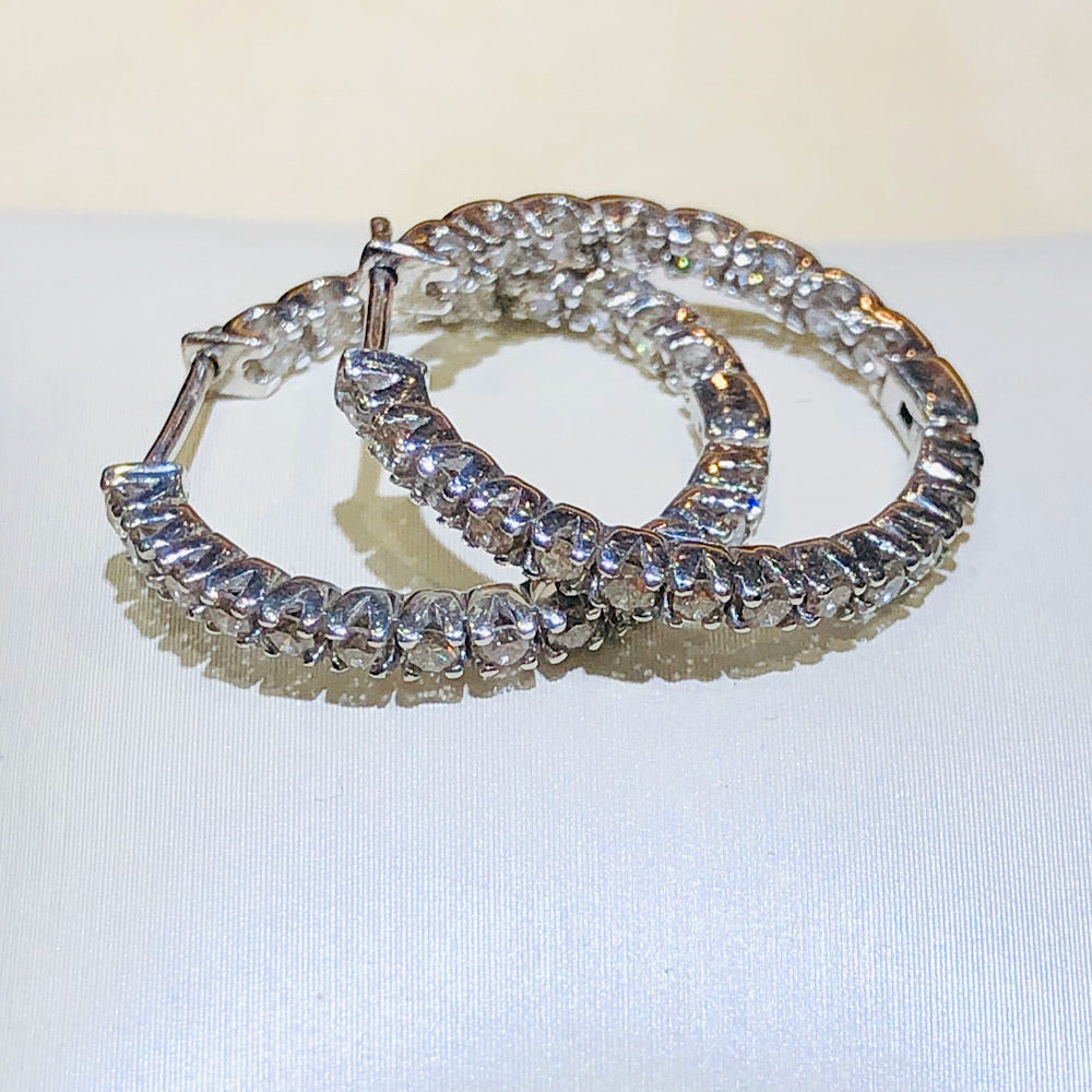 1.00 Ctw Inside and Out Diamond Hoop Earrings