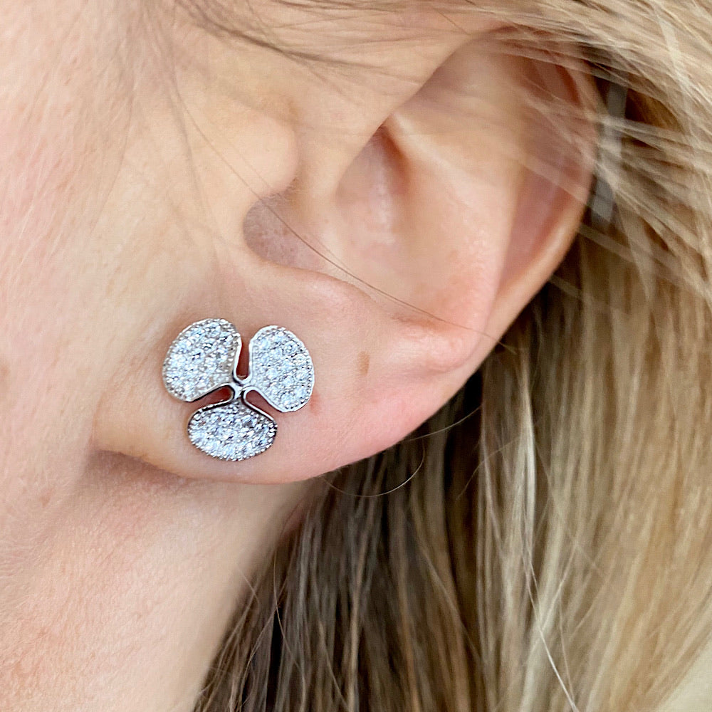 Three Leaf Clover Stud Earrings with Swarovski Crystals
