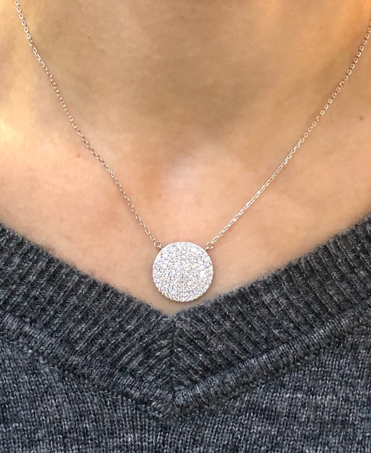Pave Swarovski Crystals coin style necklace