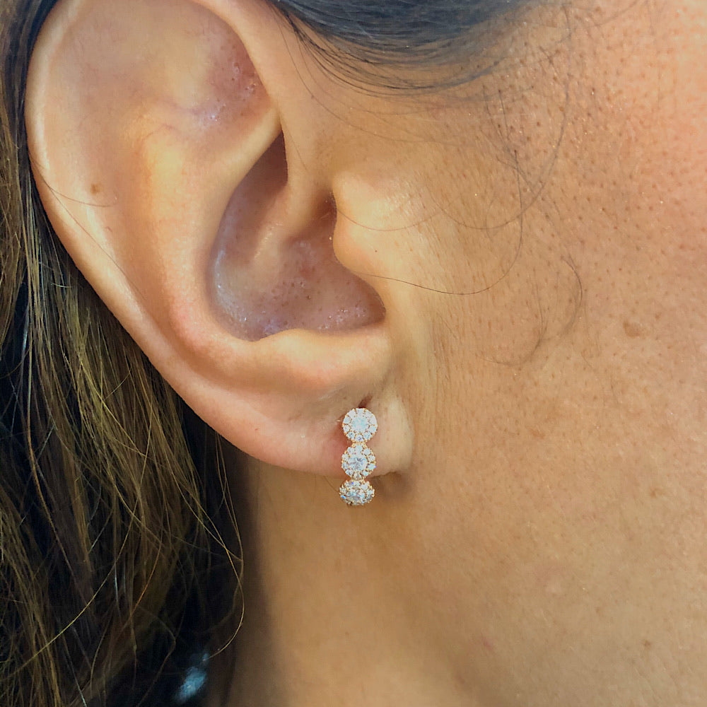 .37 Ctw Diamond & 14 Kt Rose Gold Hoop Earrings