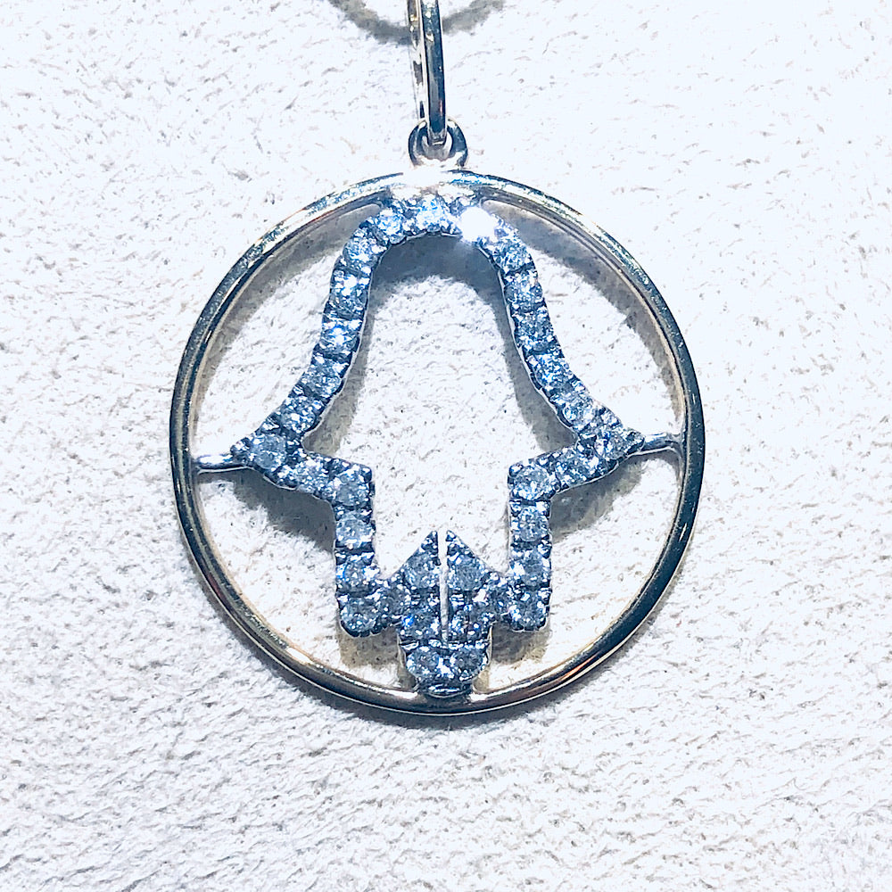 14Kt Two Tone Hand of God Diamond Pendant