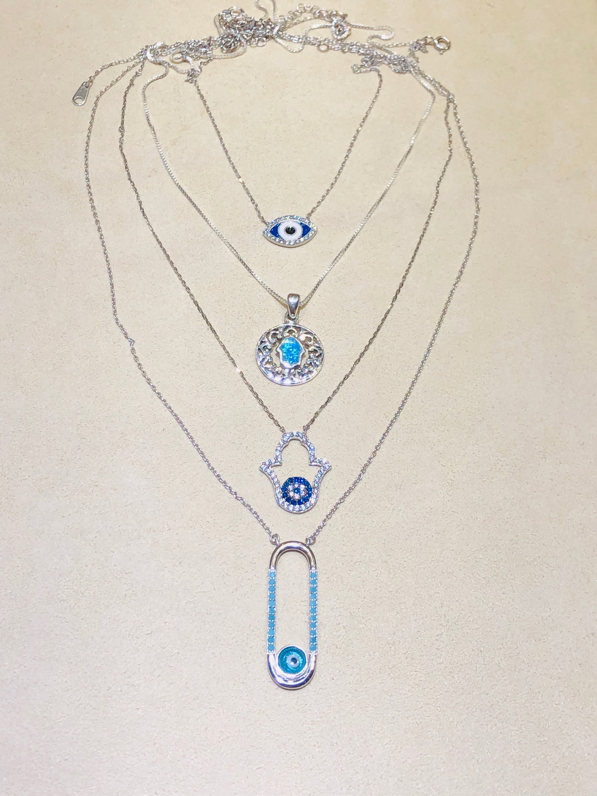 Hamsa Evil Eye Necklace with Swarovski Crystals