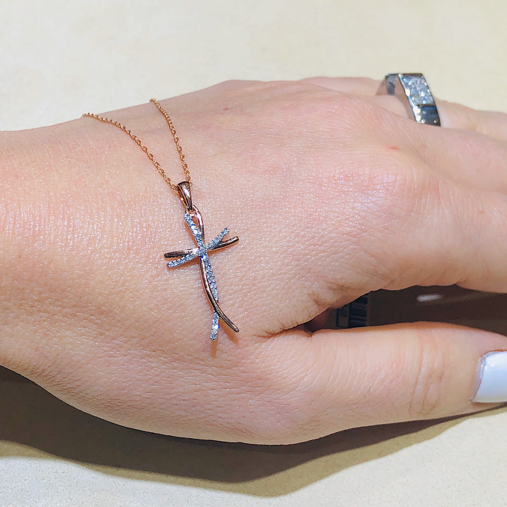 Two Tone Rose/White Gold and Diamond Cross Pendant