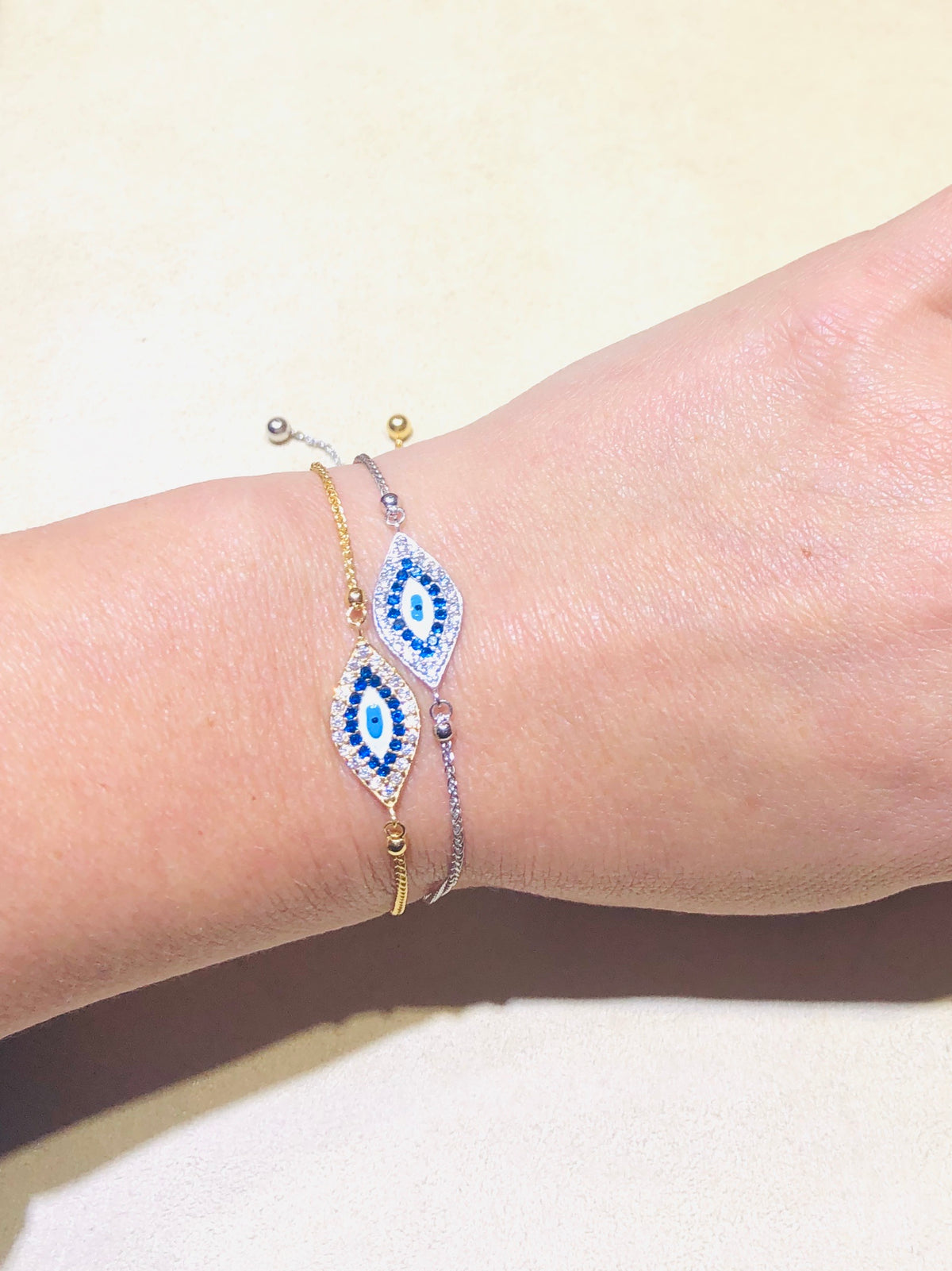 14Kt Yellow/White Gold Evil Eye Bolo Bracelet