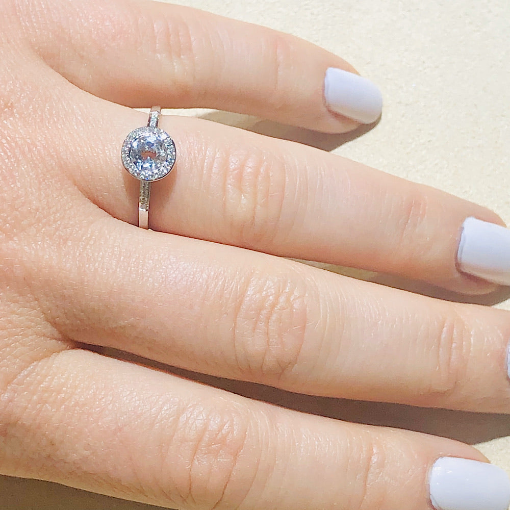 14Kt White Gold Diamond and White Topaz Ring