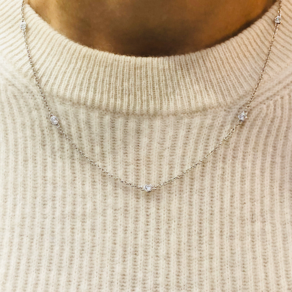 White Gold Vermeil (Rhodium Plated) Diamonds by the yard Necklace