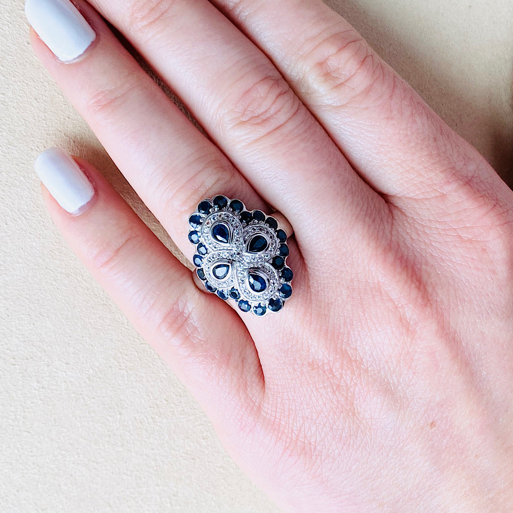 Antique Style Natural Sapphire and Diamond Ring