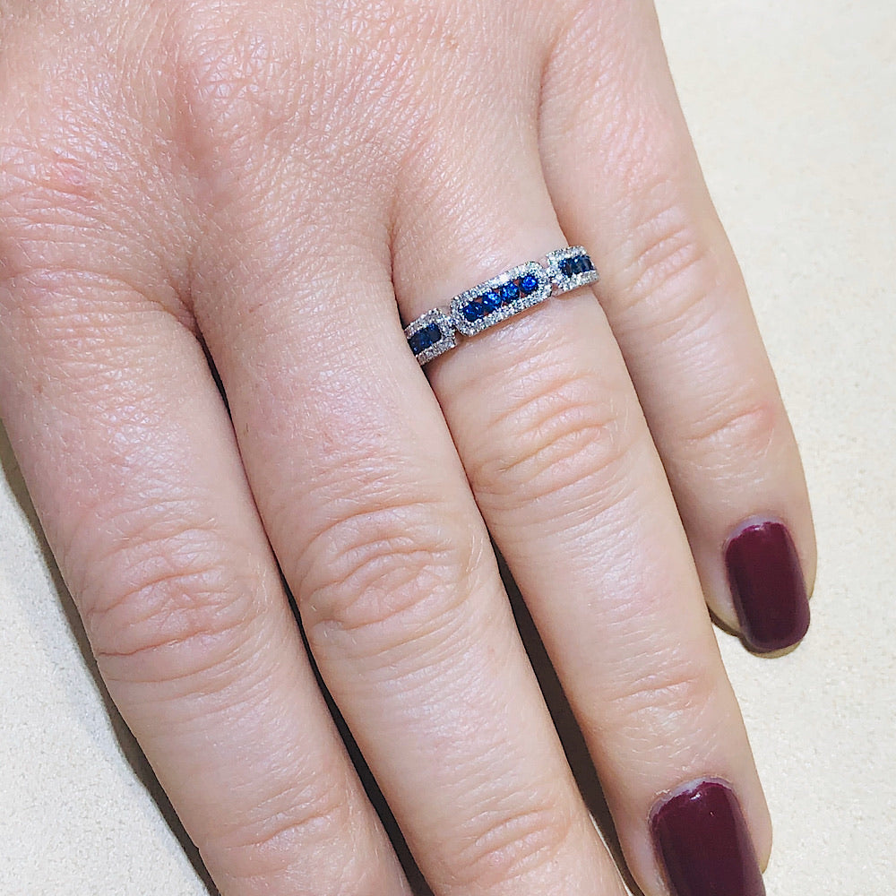 14Kt White Gold Sapphire and Diamond Stackable Ring