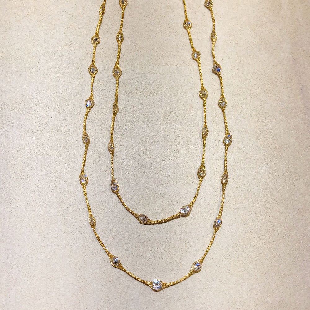 Micheletto Yellow Gold Mesh and Swarovski Crystals Silver Necklace